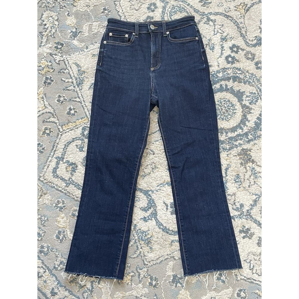 Zara Jeans Women’s Dark Wash Classic Casual Straight Raw Hem Cropped Staple 2
